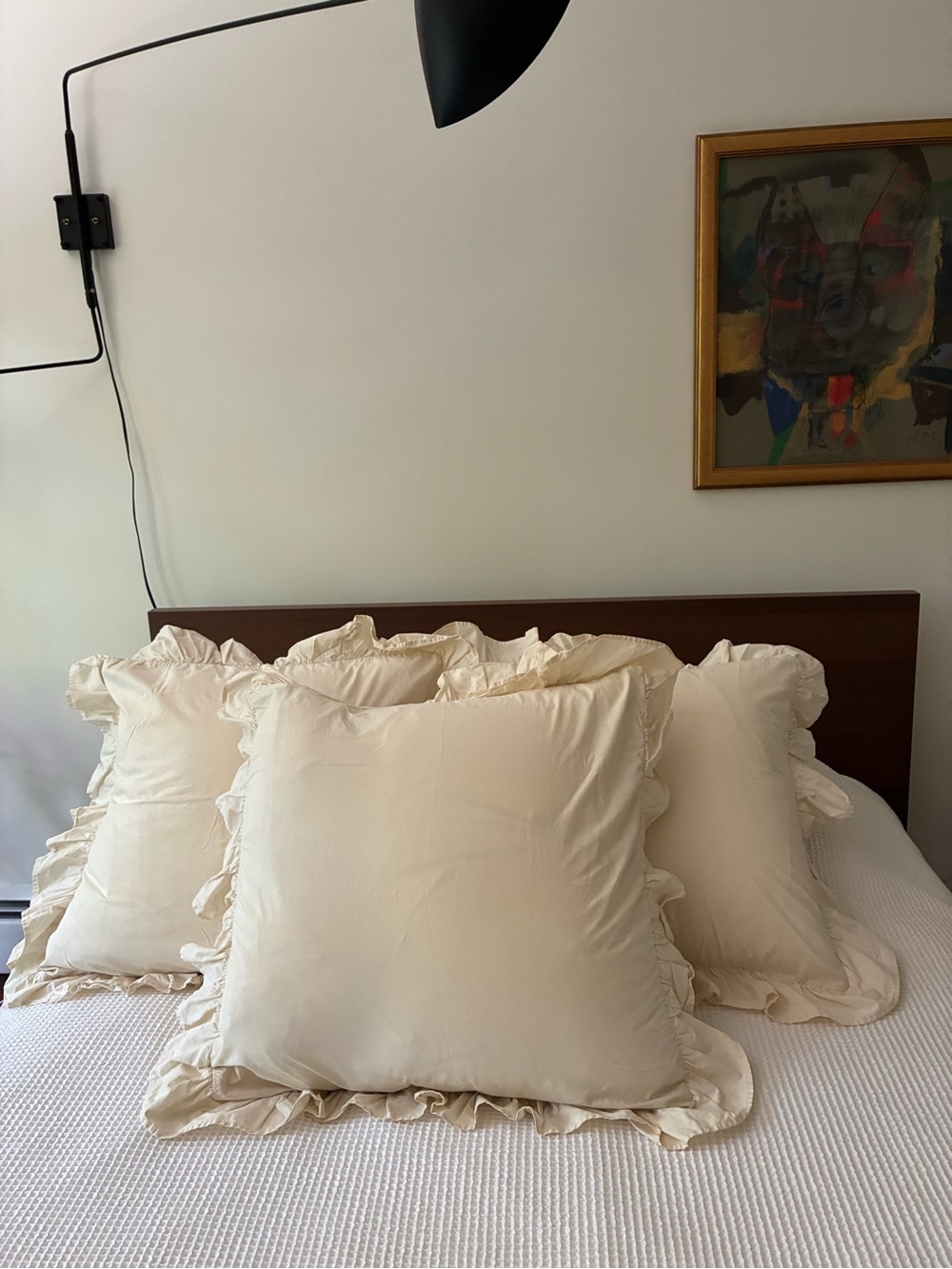 3 Ralph Lauren Ruffled Edge Euro Pillow Shams Cream